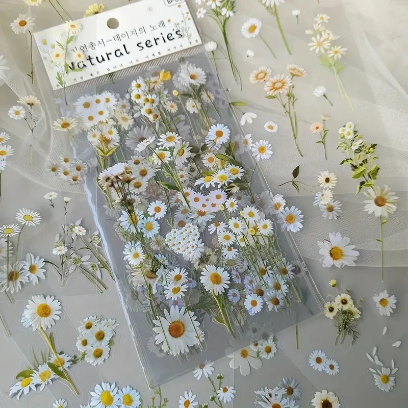 JIANQI 6 teile/paket Transparente PET Aufkleber Scrapbooking Materialien DIY Junk Journal Collage Floral Blätter Pflanzen Dekor Aufkleber