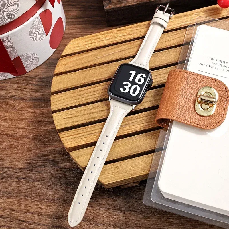 Schlankes Lederarmband für Apple Watch Serie 10, 42/46 mm, 9, 8, 7, 41 mm, 45 mm, Band 38/42 mm, Ultra 49 mm, Armband iWatch SE 6 5 4 3 40/44 mm