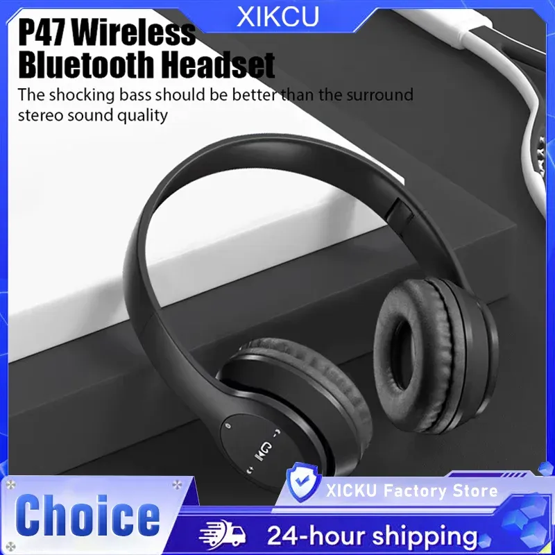 P47 Kabelloser Bluetooth-Kopfhörer mit Mikrofon, Headsets mit Geräuschunterdrückung, Stereo-Sound-Kopfhörer, Sport-Gaming-Kopfhörer, unterstützt PC