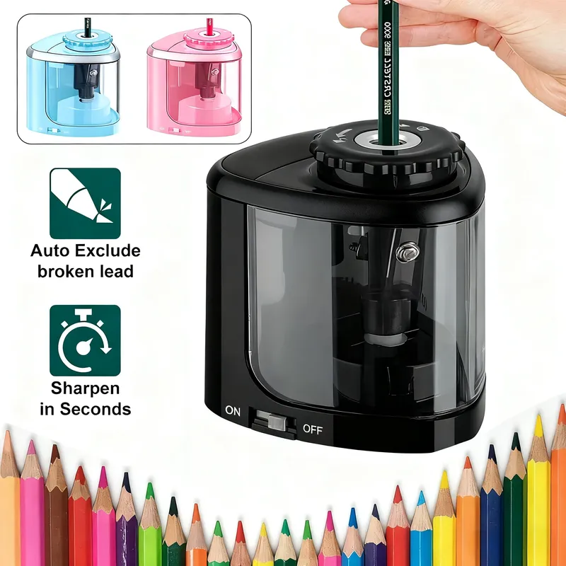 TENWIN Elektrischer Spitzer für den Schreibtisch, automatischer tragbarer Bleistiftspitzer, geeignet für Bleistifte 6–8 mm, für Studenten, Schule, Schreibwaren