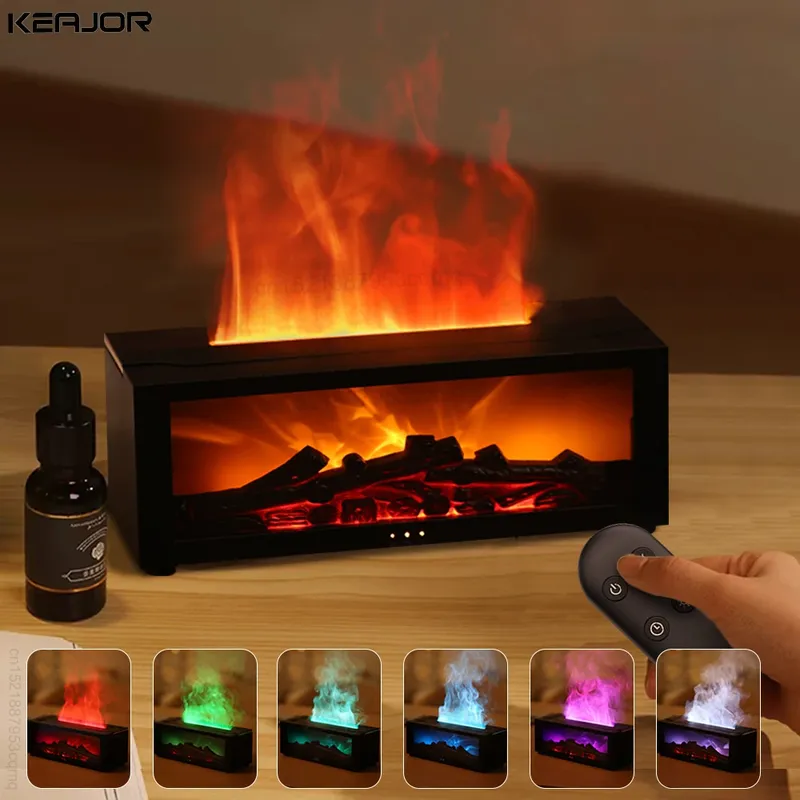 Aroma-Luftbefeuchter, Flammen-Diffusor für ätherische Öle, Luftbefeuchter, Aromatherapie-Duftdiffusor mit RGB-Licht und Fernbedienung
