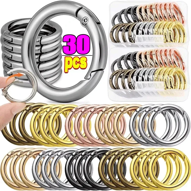 30/10 Stück Metall-O-Ring-Federverschlüsse für DIY-Schmuck, zu öffnender runder Karabiner, Schlüsselanhänger, Taschenclips, Haken, Hundekette, Schnallen, Verbinder