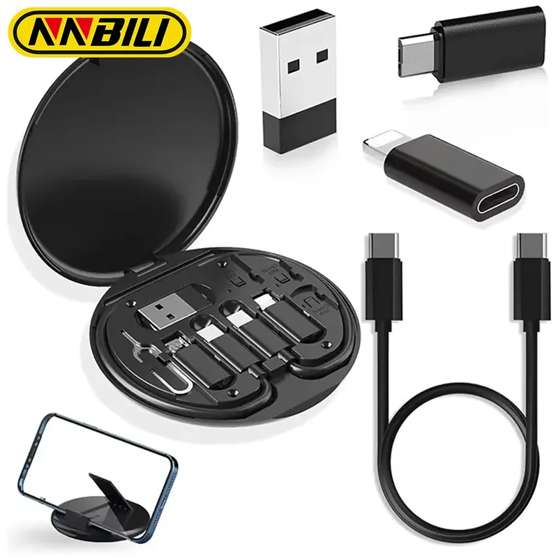 NNBILI 60 W Typ-C zu USB C zu Micro zu iP Schnellladekabel-Adapter-Set für iPhone 14 15 13 11 OTG-Konverter Multi-Aufbewahrungsbox