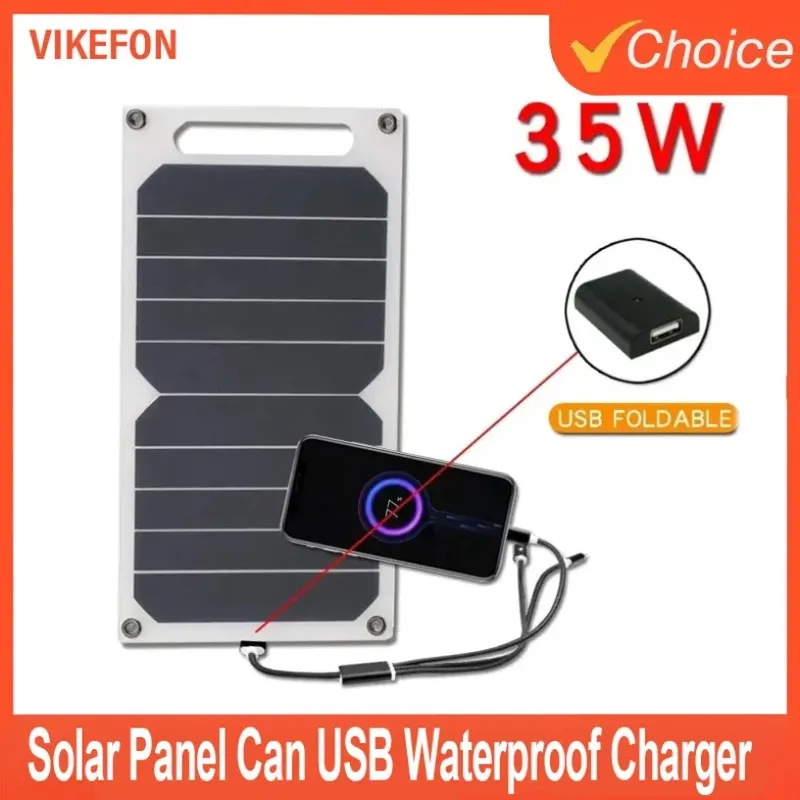 Für Notfälle im Freien, USB 5–35 W, wasserdichtes tragbares Ladegerät, Solarpanel, kann Rucksack für Outdoor-Wanderungen und Camping befestigt werden