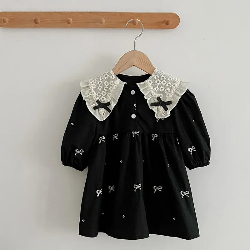 Herbst 0-6Yrs Mädchen Prinzessin Kleid Baby Mädchen Kleidung Kleidung Schmetterling Kragen Baby Mädchen Ein Stück Kleidung Stickerei Kinder Kleid