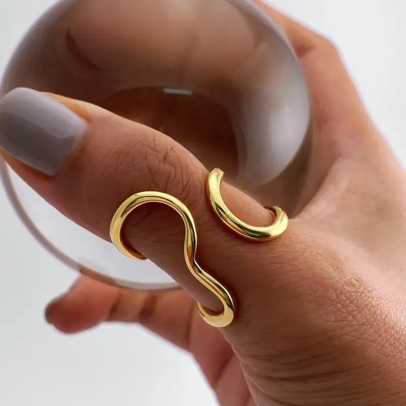 Modischer, wasserdichter, offener Ring aus Edelstahl, Persönlichkeitsanhänger, PVD-Echtgold, 18 Karat vergoldet, trendiger Schmuck für Frauen