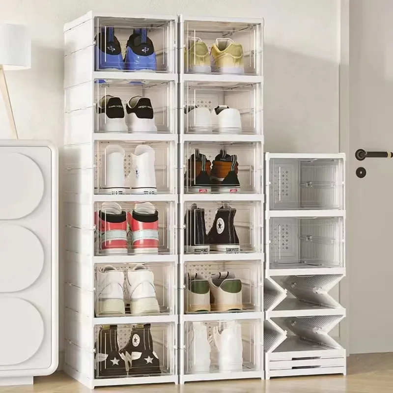 3/6 Schichten faltbare Schuhe Aufbewahrungsbox transparente Sneaker Schuhe Box stapelbar staubdicht Schrank Schuh Organizer Rack Regal