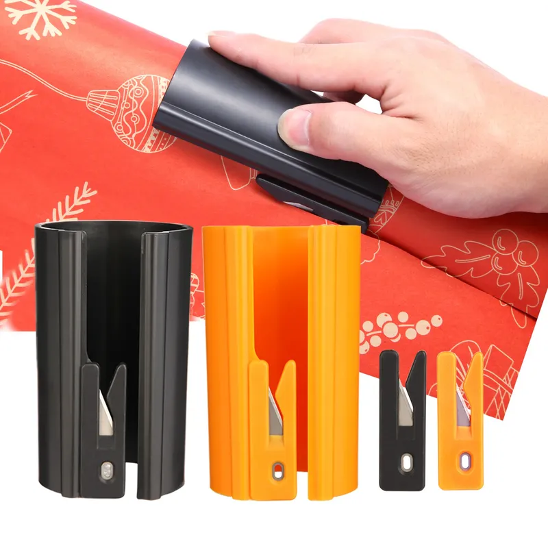 HORN verschiebbarer Geschenkpapier-Schneider – leicht zu schleifender Geschenkpapier-Trimmer für Weihnachten und Geburtstage, langlebiges ABS, Orange/Schwarz
