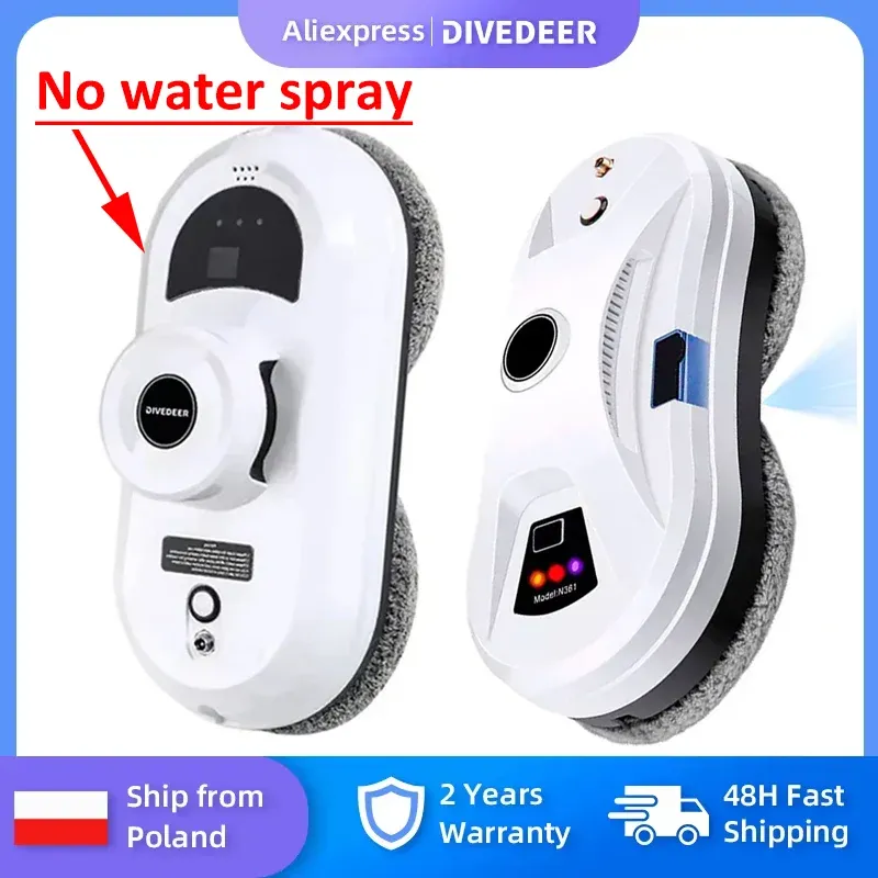DIVEDEER Weiß/Schwarz, für Zuhause, automatisch, kein Sprühen oder Wasserspray, Fensterputzroboter, intelligentes Abwischen, Hochhaus-Fenster mit großem Flächern