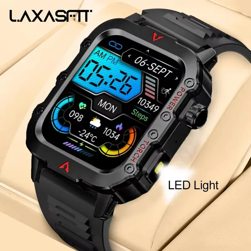 LAXASFIT Neue Herren Smart Watch LED Taschenlampe Outdoor Sport Smart Watch Armbanduhr Gesundheitsüberwachung Smart Watch