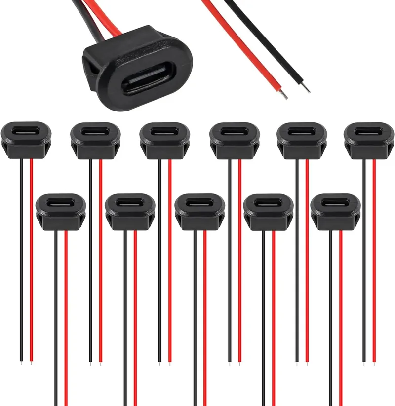 10PCS Typ-C Weibliche 2Pin USB Stecker Typ-C Wasserdicht mit Buchse Schnelle Lade Jack Lade port USB-C Ladegerät Stecker