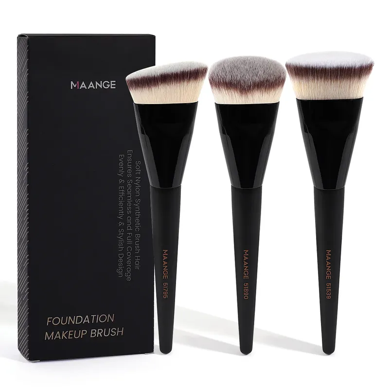 MAANGE 3-teiliges Make-up-Pinsel-Set, Winkel, rund, flacher Kopf, Foundation-Pinsel, weiche Borsten, mit Box, hautfreundliches Make-up-Werkzeug für Schönheit