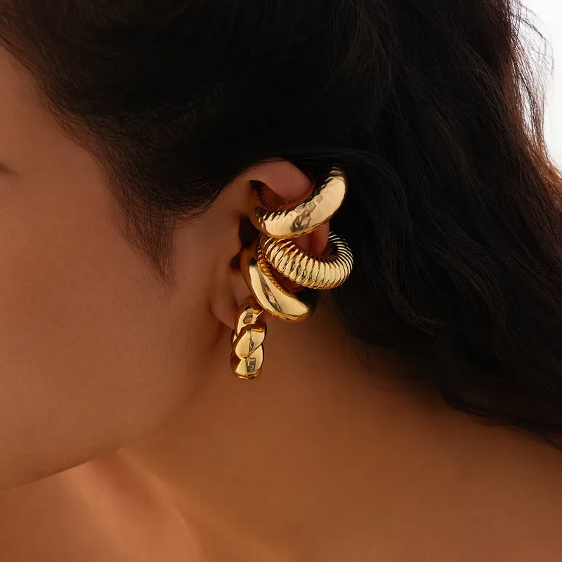 Punk Twisted Chunky Rohr 4Pcs Set Clip Ohrringe für Frauen Nicht Piercing C Form Ohr Manschette Weiblichen Schmuck Zubehör neue