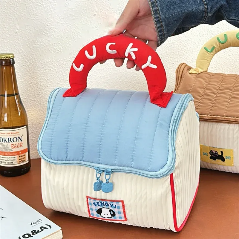 Niedliche Cottage-Make-up-Tasche für Mädchen, Aufbewahrungstasche für die Hautpflege mit großem Fassungsvermögen, tragbare Reise-Kulturtasche