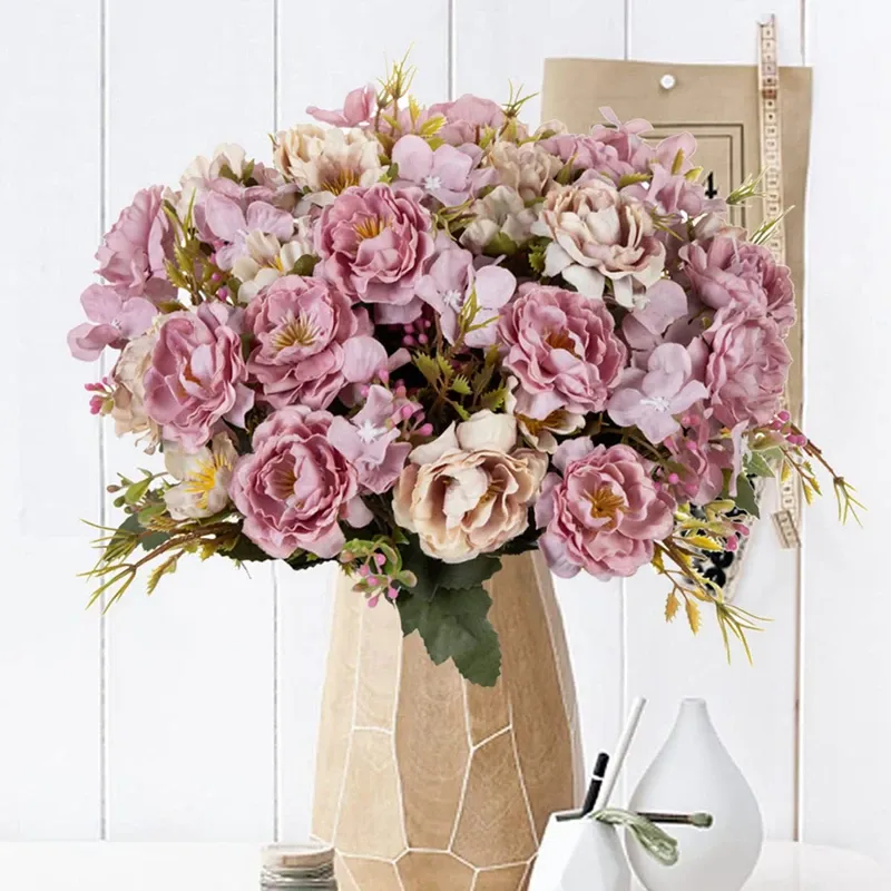5 Gabeln 8 Köpfe künstliche Blumen kleiner Pfingstrosen strauß Hochzeit dekorative Pflanzen Kränze Vasen für Wohn accessoires