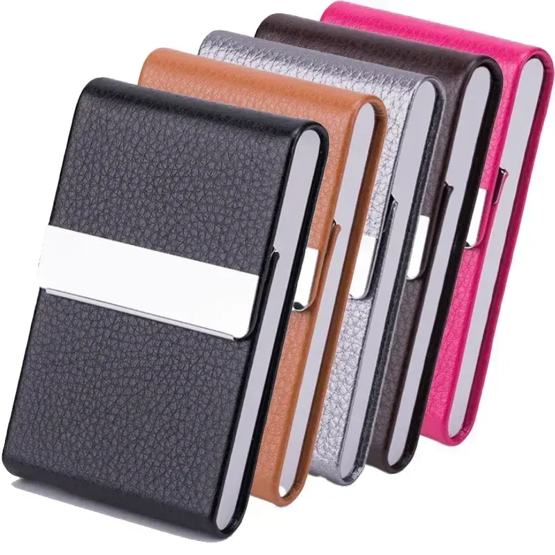 Männer Postkarte Box Business Multifunktions Karte Halter Fall PU Leder Metall Tasche Halter mit Magnetische Abschaltung Zigarette Brieftasche Fall