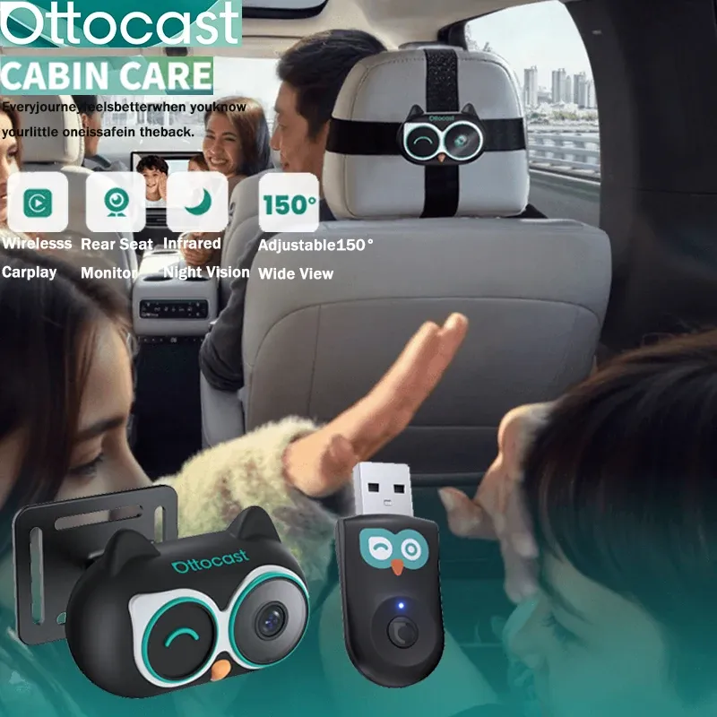 Ottocast Cabin Care Wireless CarPlay Adapter Baby-Auto-Kamera 1080P HD 150 °   Weitwinkel-Nachtsicht-Rücksitzmonitor für 98 % Auto