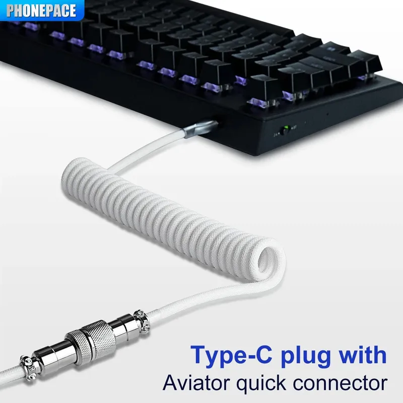 Spiralkabel für mechanische Tastatur, USB Typ C, mechanische Tastatur, Aviator, Desktop-Computer, Luftfahrt-Anschlusskabel, max. 3 m