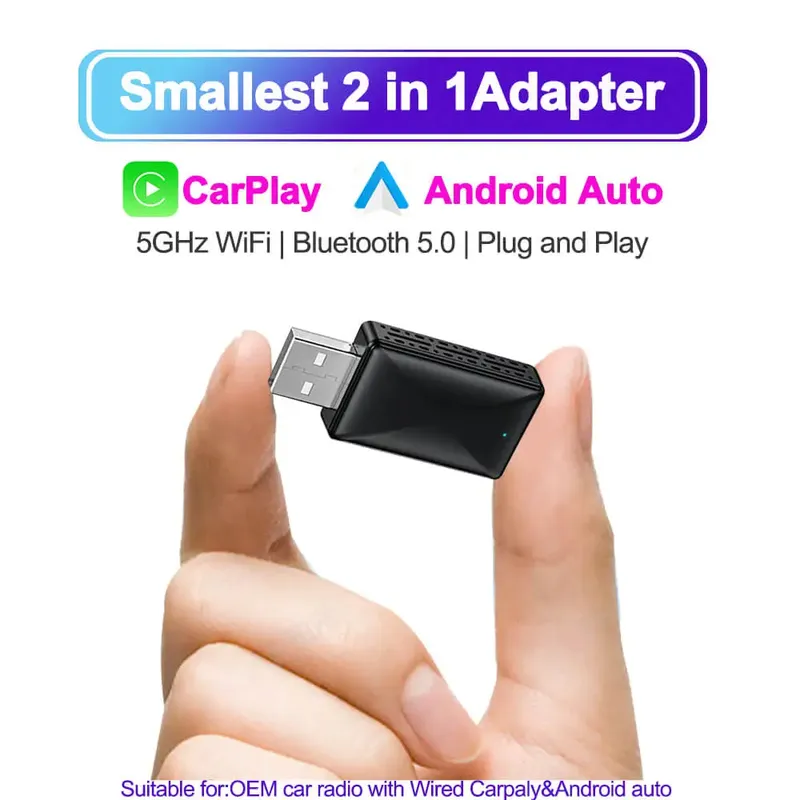 2in1 verkabelt mit kabellosem CarPlay-Android-Auto-Adapter für OEM-Autoradio mit USB-Stecker und Wiedergabe