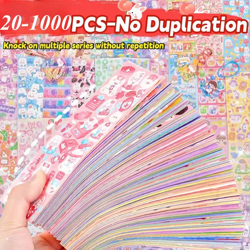 20–1000 Stück niedliche Aufkleber, Kawaii-Cartoon-Laser-Aufkleber, keine Wiederholung für Tagebuch, Kinder, DIY, Schule, Studenten, Dekoration, Schreibwaren