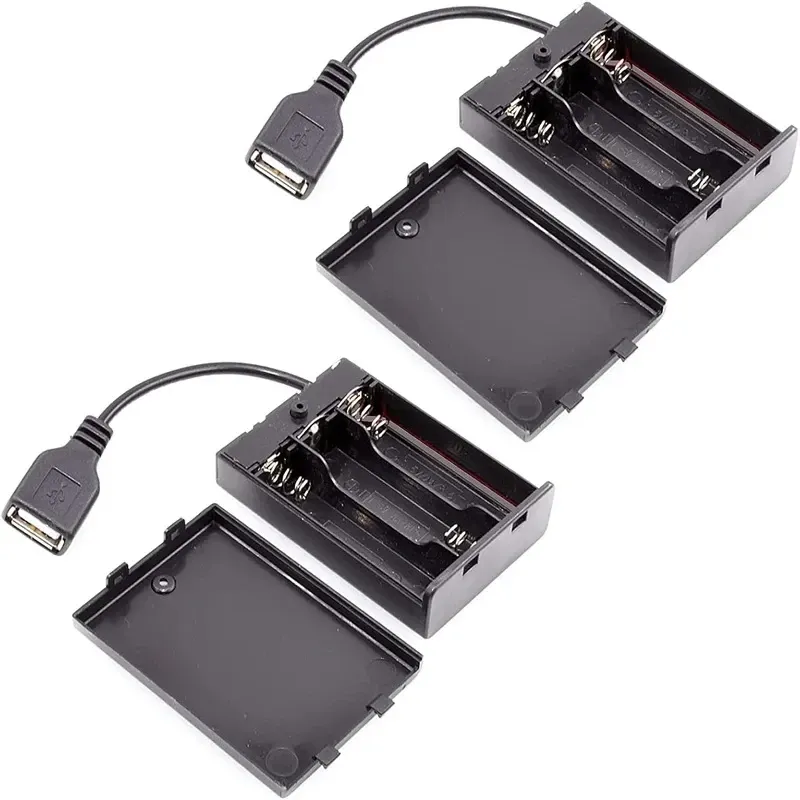 2/3 AA Batteriehalter Batteriegehäuse Box Aufbewahrung 4,5–5 V mit Abdeckung und Schalter mit USB-Kabel Baustein LED-Lichtset