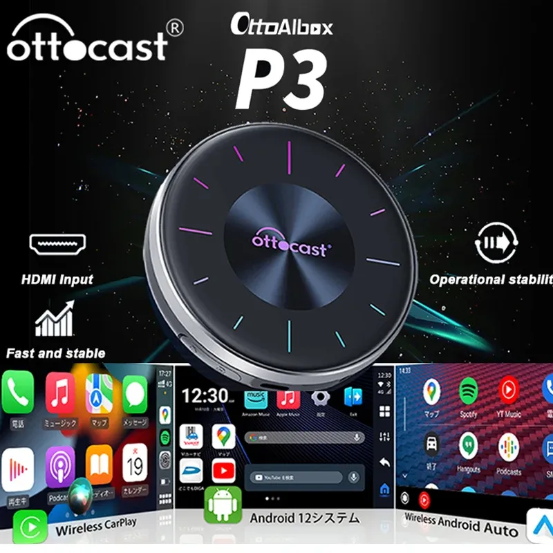 OTTOCAST P3 CarPlay AI Box Wireless CarPlay Android Auto Adapter 8GB + 128GB HDMI Video Konverter TV Stick YouTube/Netflix/Tiktok
