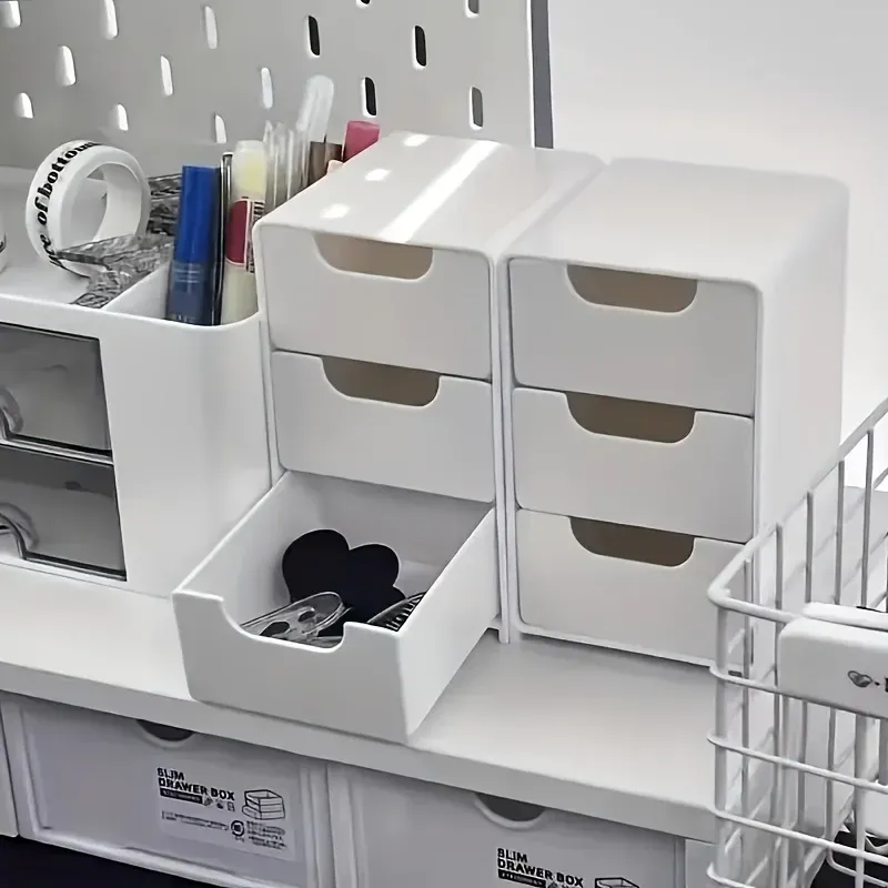 Schicker 3-stöckiger Schreibtisch-Organizer mit Schubladen – ideal für die Aufbewahrung von Bürobedarf, Schmuck und Kosmetika – tragbare Trennbox