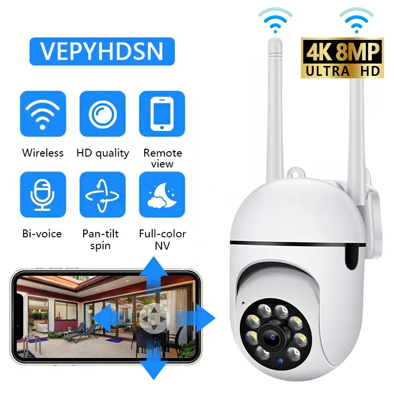8MP Wifi IP Drahtlose Sicherheit Überwachung PTZ Kamera 4X Zoom Kameras Tracking Zwei-wege Audio HD Nacht Farbe Cam