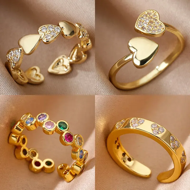Zirkon Geometrische Herz Ringe Für Frauen Edelstahl Gold Farbe Ehering Luxus Ästhetischen Schmuck Paar Geschenk 2025