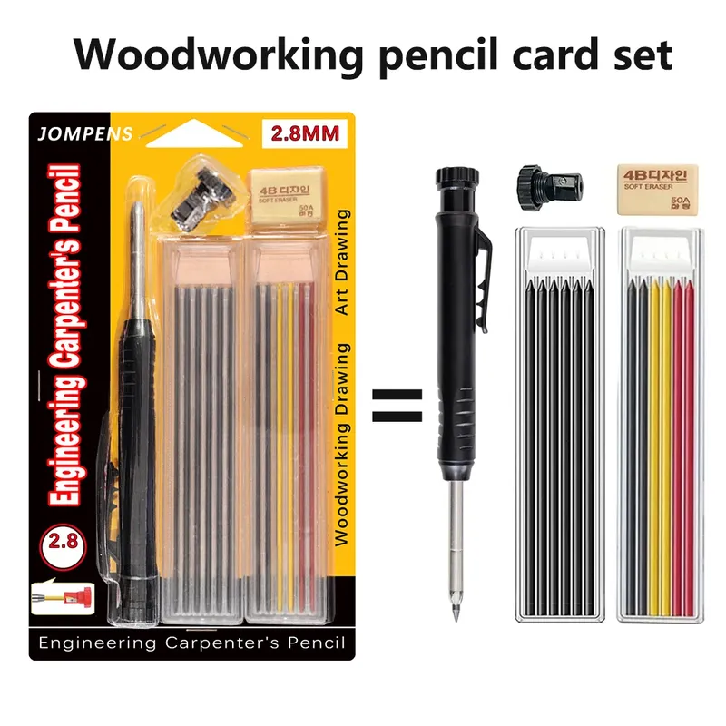 Solides Zimmermannsbleistift-Set, Markierungswerkzeug für tiefe Löcher, eingebauter Bleistiftspitzer, automatischer Bleistift-Zeichenstift für Zimmermannsbleiche