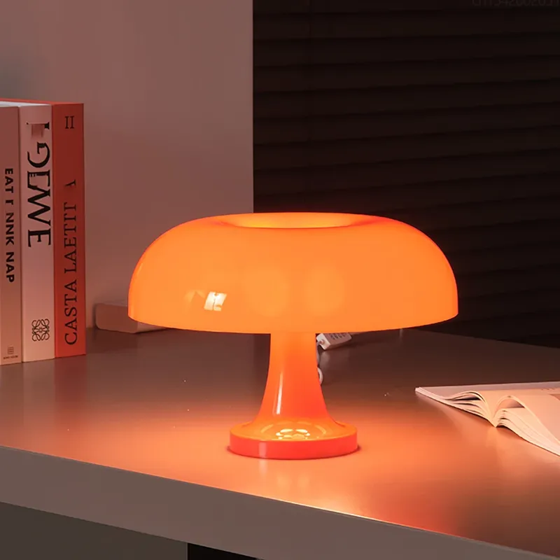 Klassische Pilz-Tischlampe, moderne Bauhaus-Kunst-Tischlampe, Schlafzimmer-Nachttischlampe, dänischer Designer, orange, dekorative Tischlampe