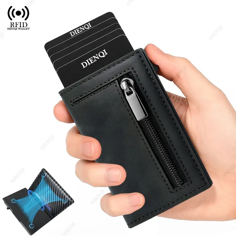 Magnetischer Kreditkartenetui, luxuriöse Herren-Geldbörse, RFID-blockierend, Pop-Up, minimalistische Geldbörse, Leder, Bankkartenetui, Geldbörse für Herren