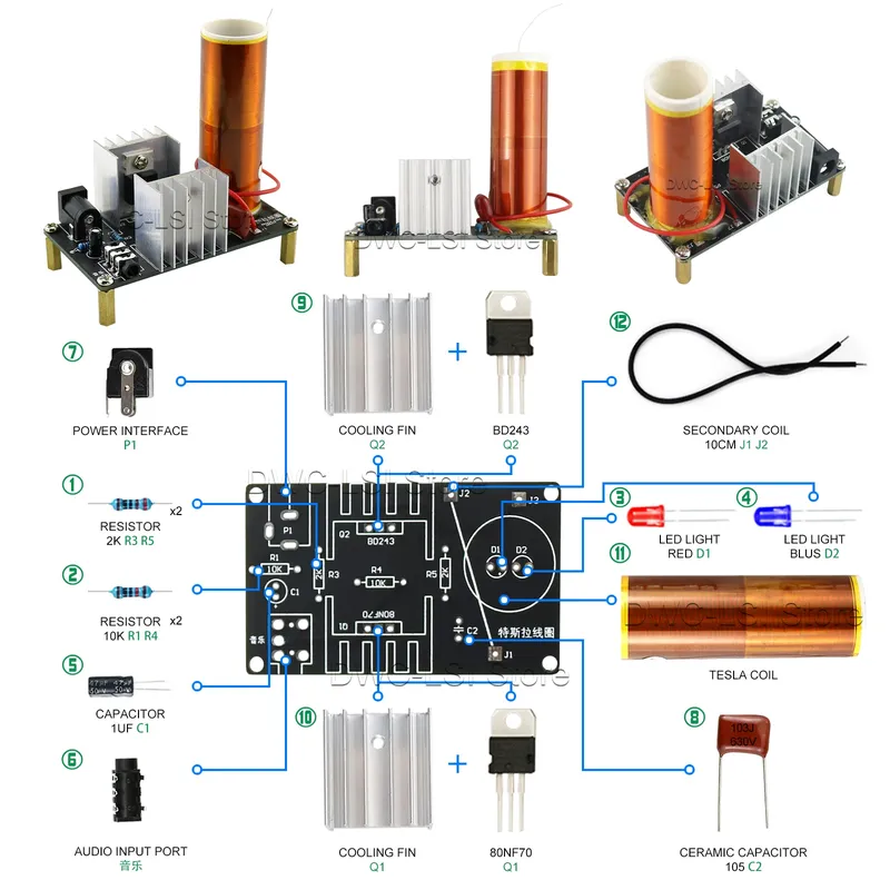 1 Set Mini Tesla Spule Kit 15 W Mini Musik Tesla Spule Plasma Lautsprecher Tesla Drahtlose Übertragung DC 15-24 V DIY Kits