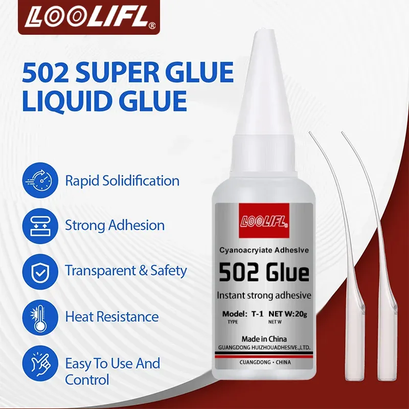 LOOLIFL 502 Sekundenkleber, sofort trocknender Cyanacrylat-Klebstoff, Leder, Gummi, Glas, Holz, Metall, starke Bindung, flüssiges Klebewerkzeug