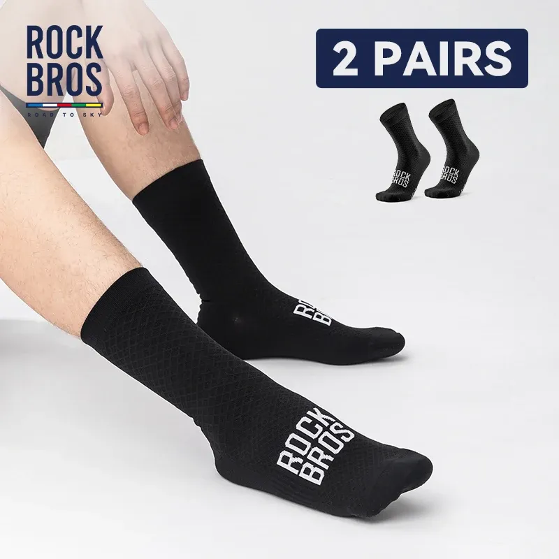 ROCKBROS Fahrradsocken, atmungsaktiv, professionelle Sportsocken, bequem, hochelastisch, Outdoor-Fahrradsocken, stoßdämpfend, 2 Paar