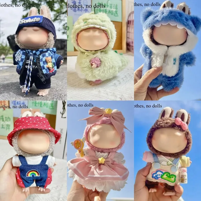 Kawaii Hai-Einteiler für Mini-Puppe, 17 cm, süßes Plüschpuppen-Kleidungs-Outfit, Labubu ldol Puppen, Kleidungszubehör
