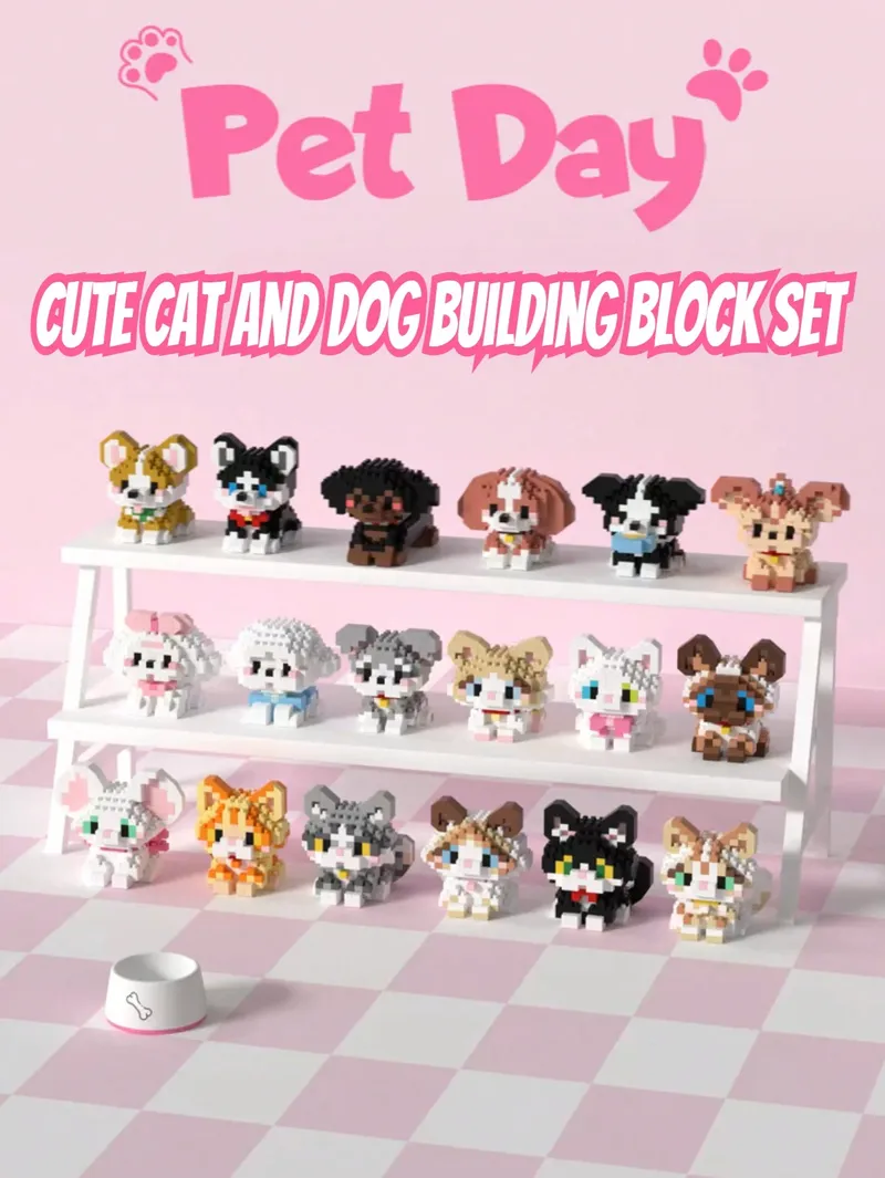 1 stücke niedliche Katze und Hund Bausteine, Katze und Hund Puppe Mikro partikel Baustein Ornamente, großes Geschenk für Festivals