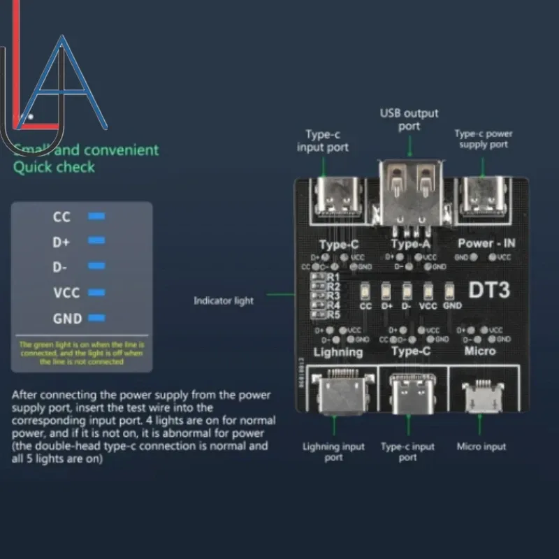 LUA DT3 Board Data USB C-Anschlusskabel, kurze Erkennung, Ein-/Aus-LED-Tool für iOS, Android, Typ-C-Mikrotester, SD-Schaltungsdiagnose