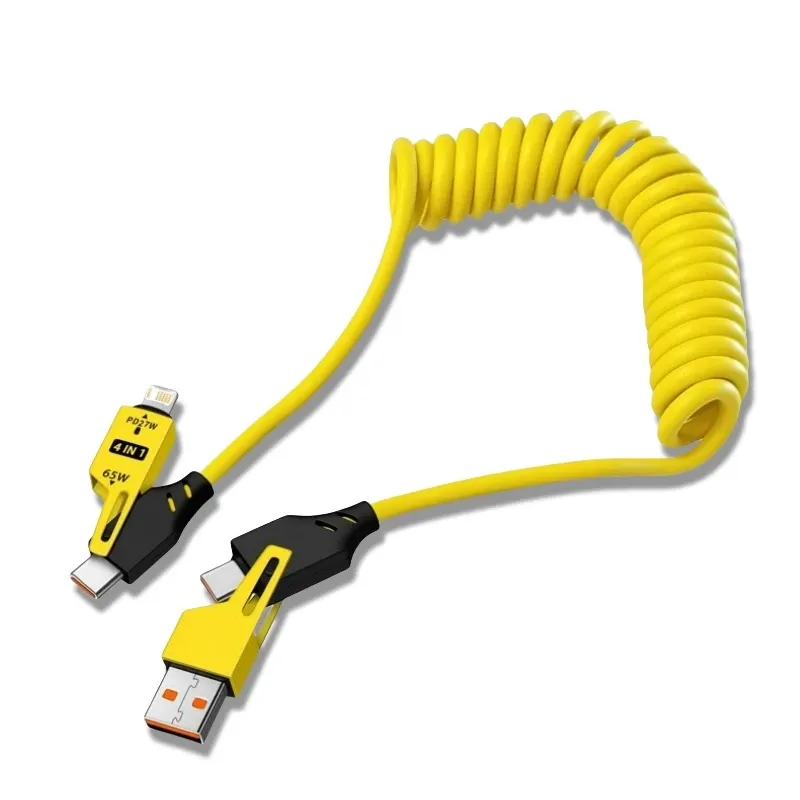 4 in 1 65 W Feder kurzes Datenkabel 6 A USB Typ C Feder Teleskop Schnellladegerät Drahtfeder USB-Kabel für iPhone 15 14 13 12