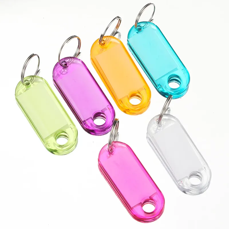 10 Stück bunte Schlüsselanhänger aus Kunststoff, geteilter Schlüsselanhänger, Papieretiketten, durchsichtige Fenster, flexibler Schlüssel-Organizer, DIY-Artikelidentifikatoren, Gepäckanhänger