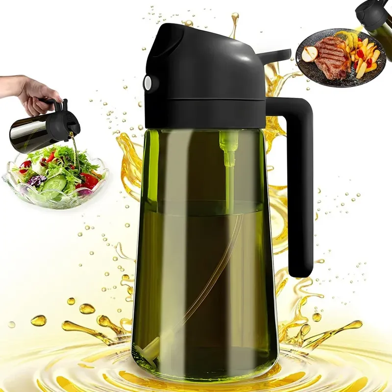470 ml/16 Unzen lichtblockierendes Sprühgerät für dunkle Öle zum Kochen, 2-in-1-Olivenölspenderflasche für die Küche, dunkelgrüne Glasölflasche