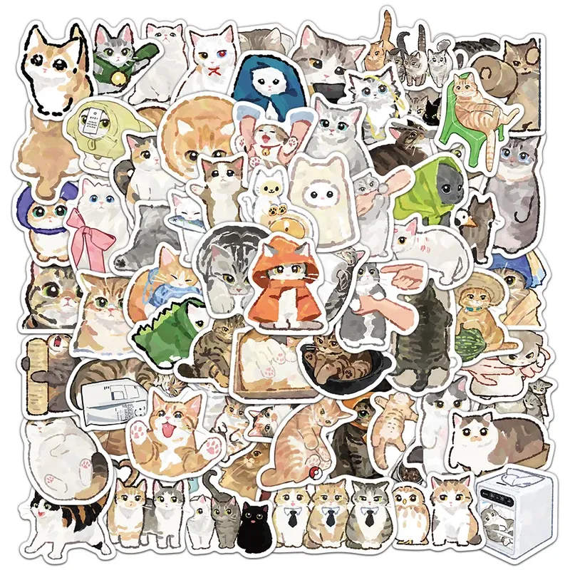77 Stück Cartoon-Katzen-Aufkleber, exquisite Tier-Kontomaterialien, Handyhüllen, Laptop, Koffer, Wasserbecher, wasserfeste Aufkleber