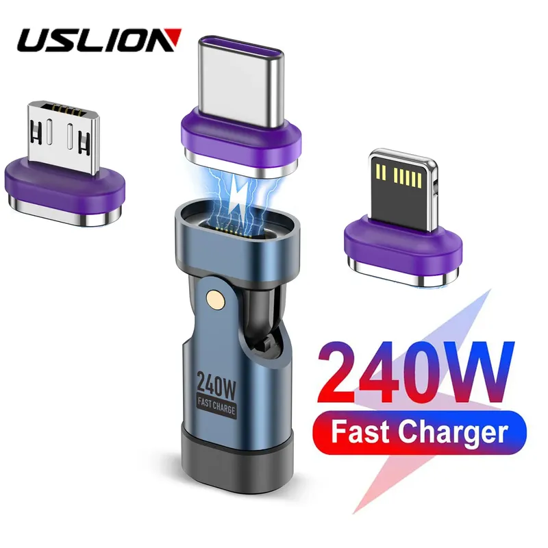 USLION 240 W Typ-C-Adapter, USB-C auf Typ-C-Schnellladekabel, magnetischer USB-C-Buchse-Konverter für MacBook, iPhone 16 15 Xiaomi