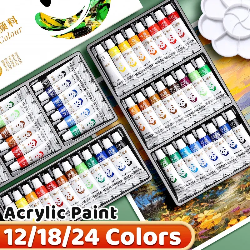 Acrylfarben-Set, 12/18/24 Farben, 5 ml/0,17 Unzen, wasserfeste, tragbare Kunst, reichhaltige Pigmente für DlY-Handwerk, Zeichnen, Malen, Leinwand, Felsen