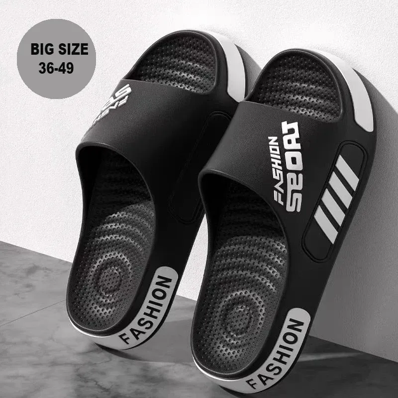 Große Größe 48-49 Männer Hausschuhe Sommer Flache Sohle Hause Hausschuhe Für Frauen Mann Offene spitze Trend Rutschen Paar licht Strand Schuhe Sandalen