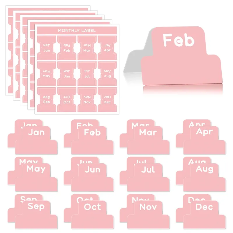 5 Blatt zweifarbige selbstklebende Stempeletiketten, Monatsplaner, Tabs, Buchnotizen, Kalender, selbstklebende Etiketten, Büroblock, Lerntagebuch
