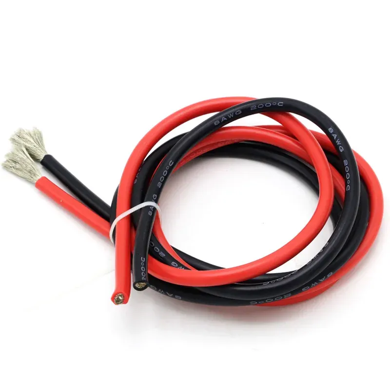 2 Meter langes Silikondrahtkabel, 8, 10, 12, 14, 16, 18, 20, 22 AWG, hitzebeständiges, weiches Silikon-Silikagel-Drahtkabel (1 Meter rot + 1 Meter schwarz)