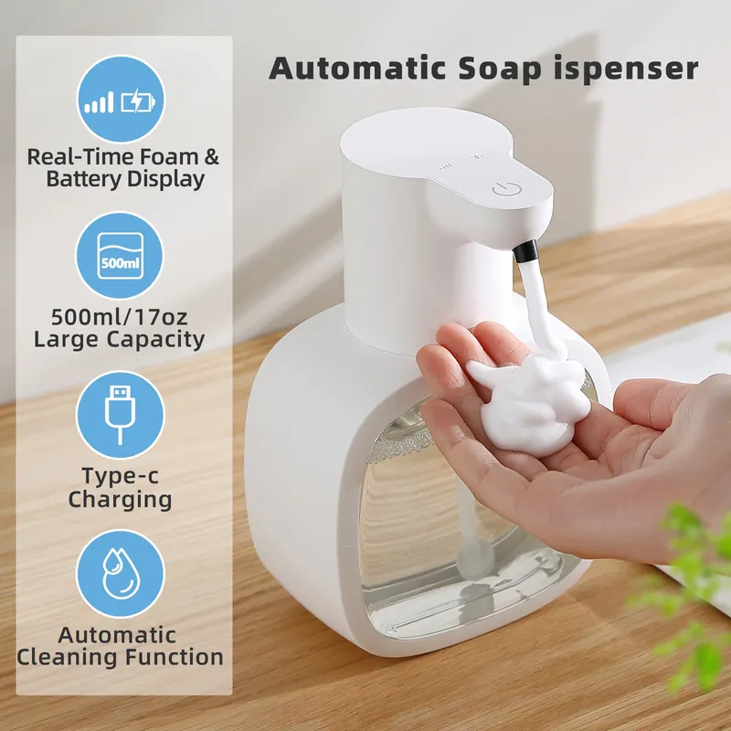 Neuer an der Wand montierter automatischer Seifenspender aus Schaumstoff, intelligente Handwaschmaschine, 500 ml flüssiger wiederaufladbarer Badezimmer-Induktionssensor