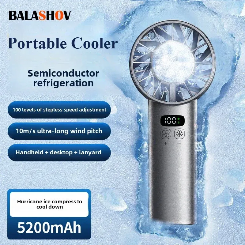 Eiskompresse, Hochgeschwindigkeits-Lüfter, Handventilatoren, USB wiederaufladbar, tragbarer Mini-Lüfter, LED-Digitalanzeige, Reisen, Camping, Outdoor