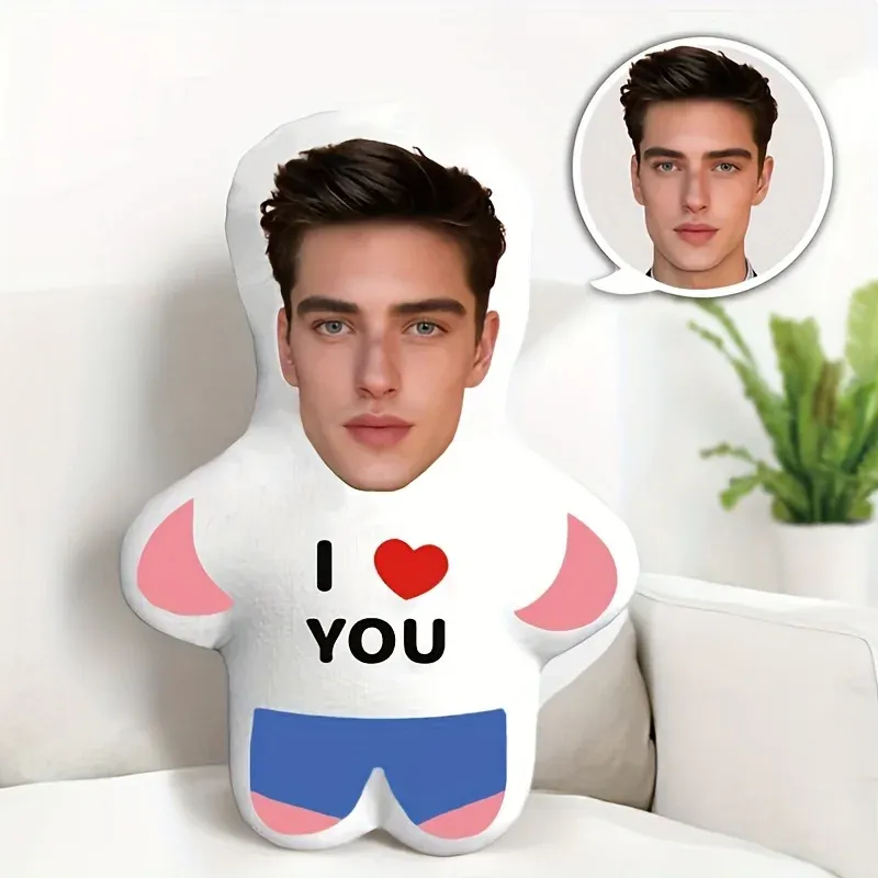 Maßgeschneidertes Mini-Plüschpuppe „I Love You“, personalisiertes Fotokissen, perfektes Geschenk für Paare, weiches Polyester
